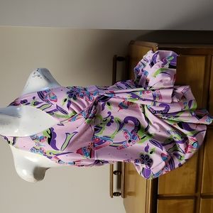 Stretchy polyester and spandex halter top.